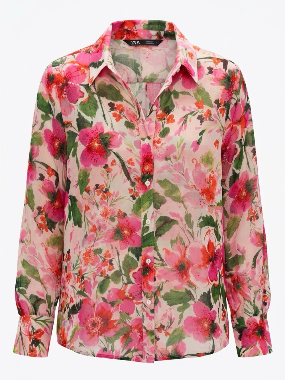 🌻ZARA Pink Floral Button-Down Blouse